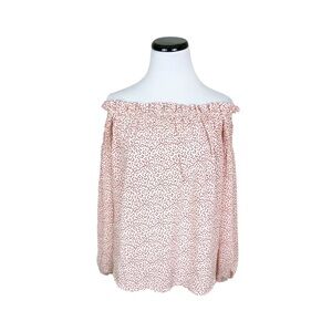 Shein Off Shoulder Long Sleeve Printed Blouse Top Red White Small